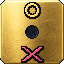 A gold die showing a 1, with a Mult glyph engraved on the face.