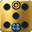 A gold die showing a 5, with a Points glyph engraved on the face.